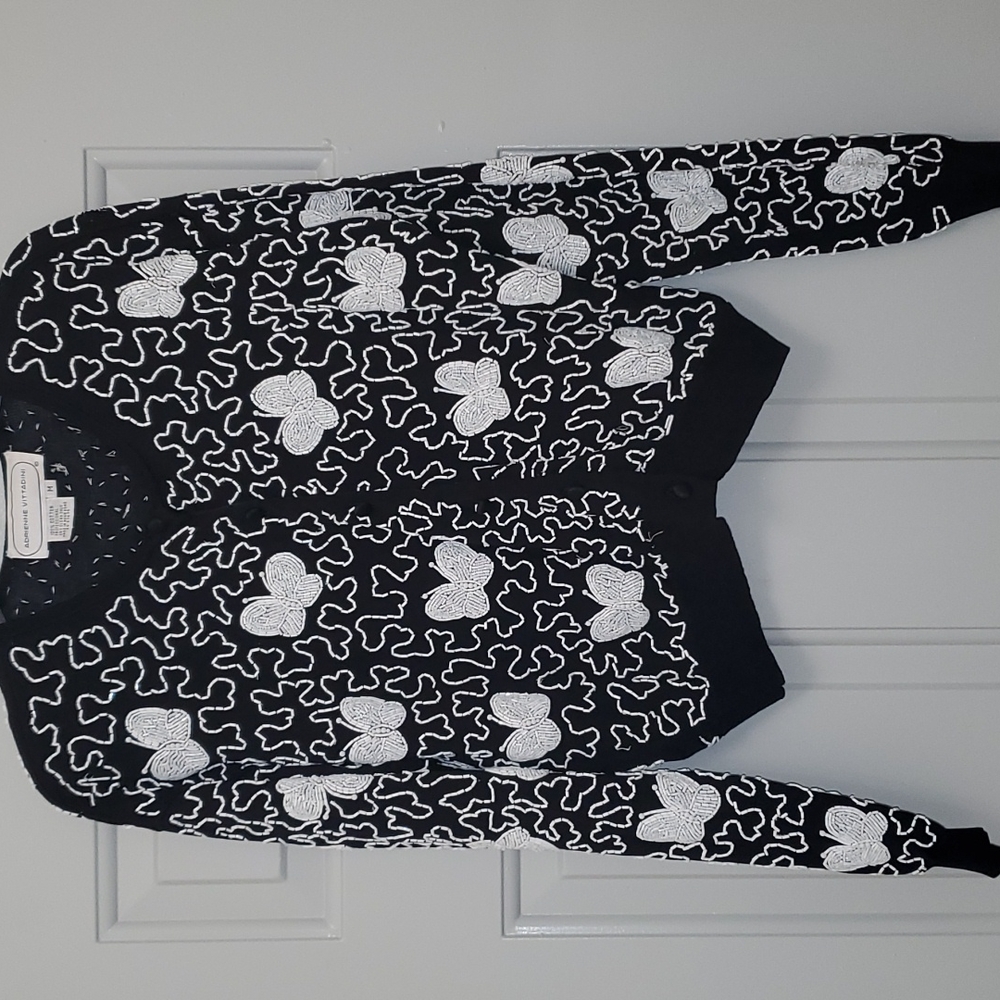 Black and white 🦋 Beaded cardigan, size medium.